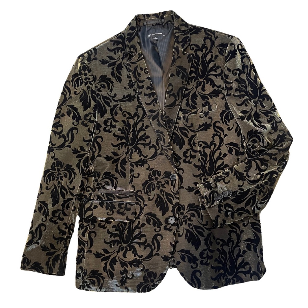 NWOT INC Concepts Men’s Black Velvet and Metallic Gold Blazer - size XL - Picture 2 of 8